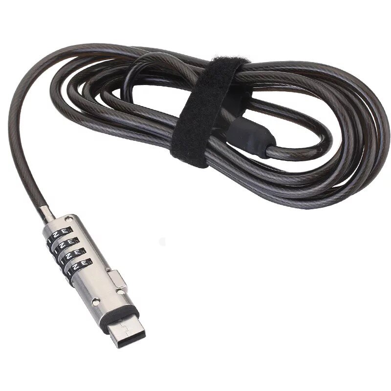 190 cm Lungo 5mm di diametro USB Acciaio Inox taccuino di Sicurezza Del computer Portatile 4 Cifre parola d'ordine di Blocco del Cavo Catena Protezioni anti- furto per USB 2.0