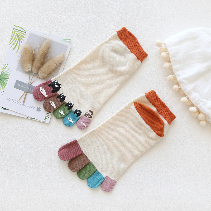 Leuke Enkel Vijf Vinger Sokken Vrouwen Katoen Beer Doseren Wit Harajuku Girl No Show Sokken Met Tenen: orange
