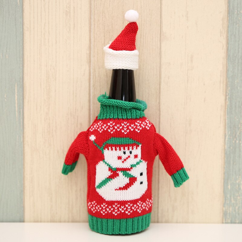 Nueva funda de lana de punto de champán cerveza vino tinto funda navideña para botella de vino suéteres de punto decoración de mesa de en casa: snowman