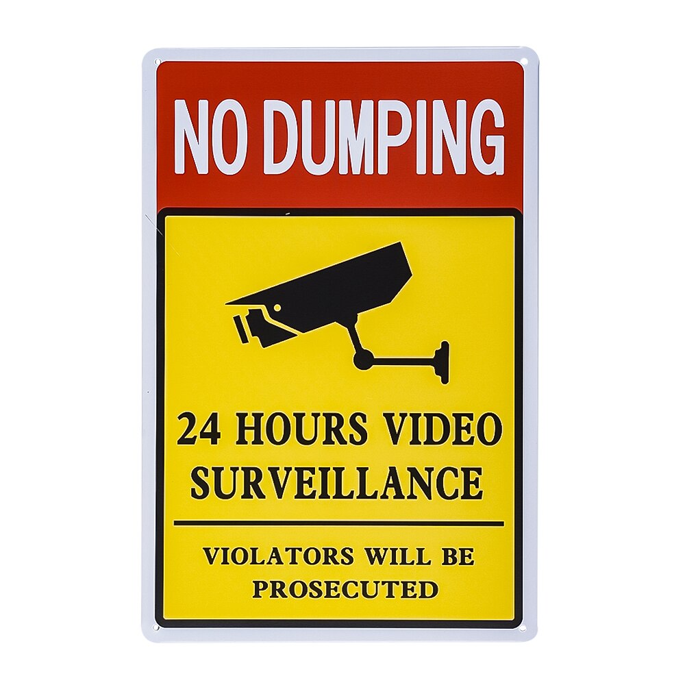 Dl-advarsel ingen dumping videoovervågning krænkere vil blive retsforfulgt  - 8x 12 tommer metal skilt indretning