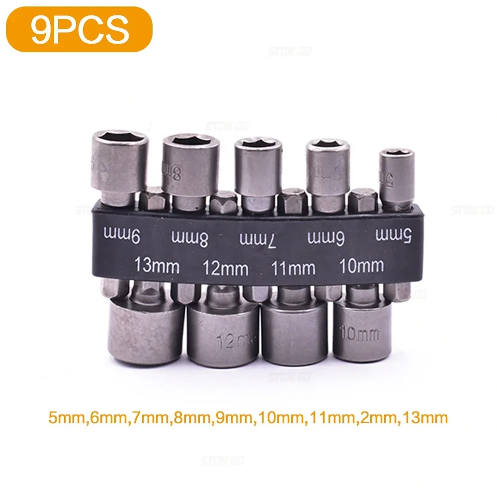 STONEGO 9PCS/14PCS Hexagonal Socket Nozzle Nut Screwdriver Set Metric Socket Wrench Power Nuts Driver Drill Bit Kit 1/4'' Driver: Rose