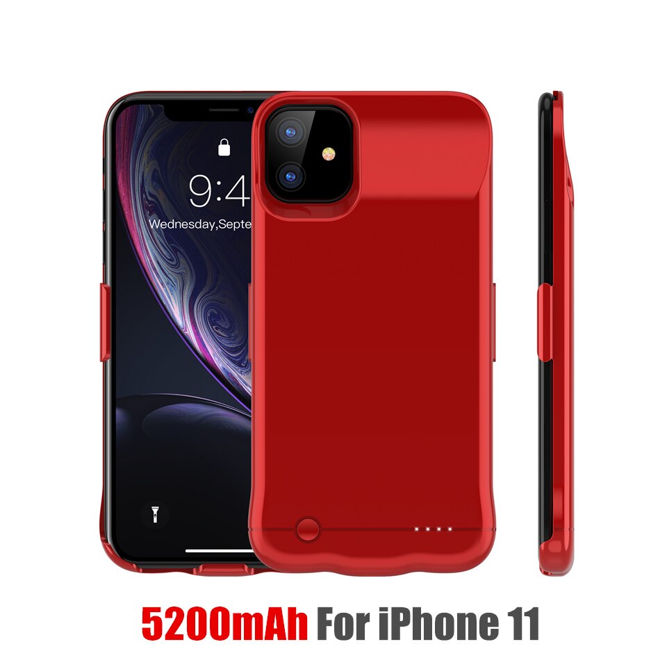 Fundas para cargador de batería Amstar, funda trasera para cargador de batería de 5200/6200mAh para iPhone 11 Pro Max X XR XS Max: HK29 Red 11