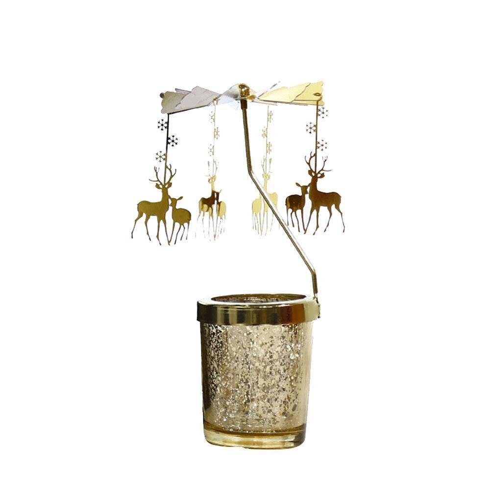 Vela giratoria de cuento de hadas, soporte de luz de té de Metal, carrusel, rotación romántica, candelero para decoración del hogar, de arte: golden elk