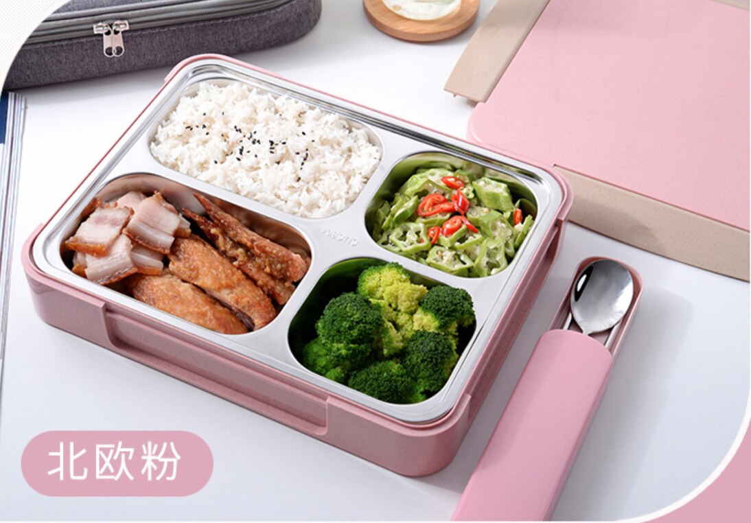 Bento Box 304 stainless steel insulated lunch box food container Capacity Office Worker Lunchbox Kids Heated Lunch Box: Pink / 4
