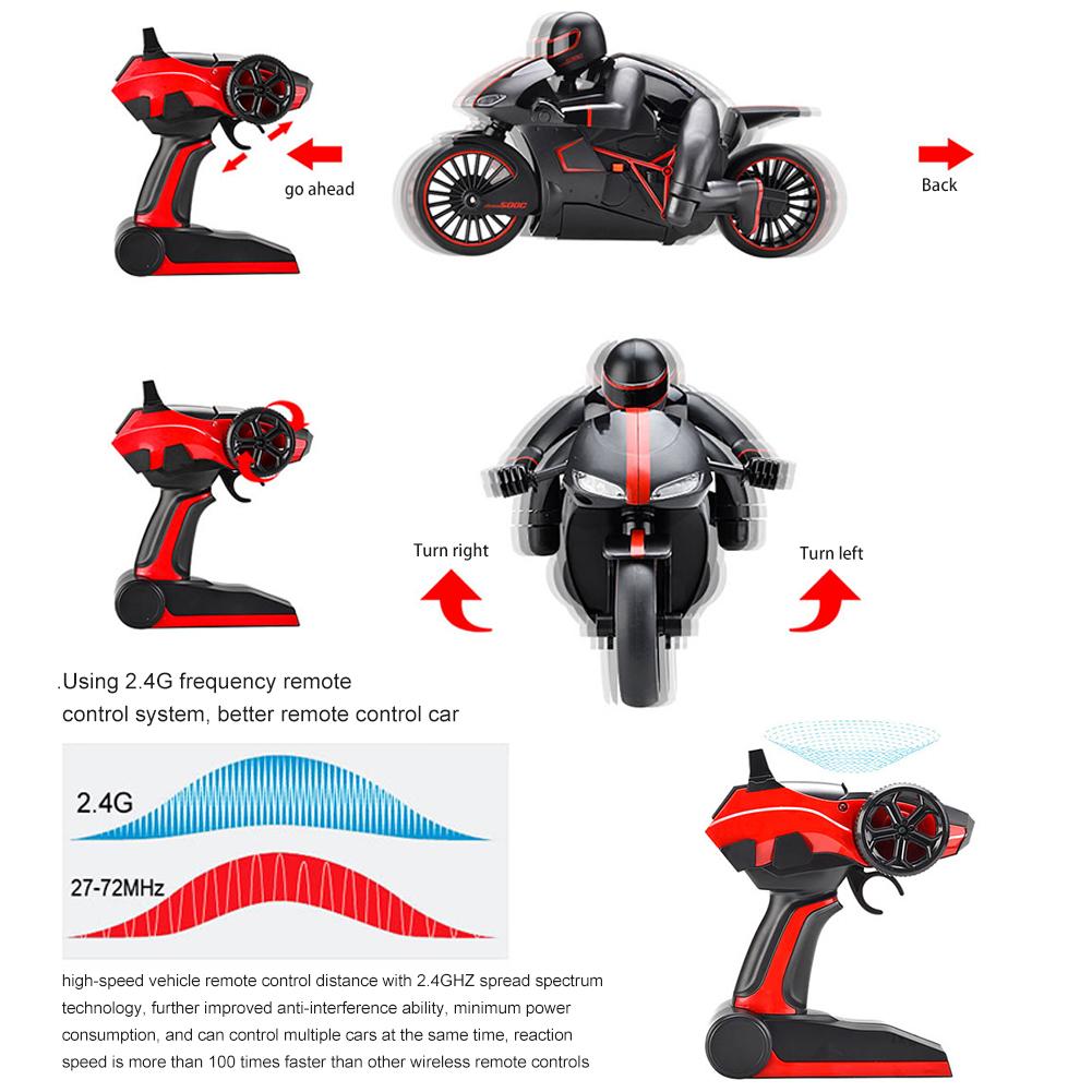 2.4g trådløs højhastigheds fjernbetjening motorcykel model legetøj stunt drift bil legetøj til børn støtte
