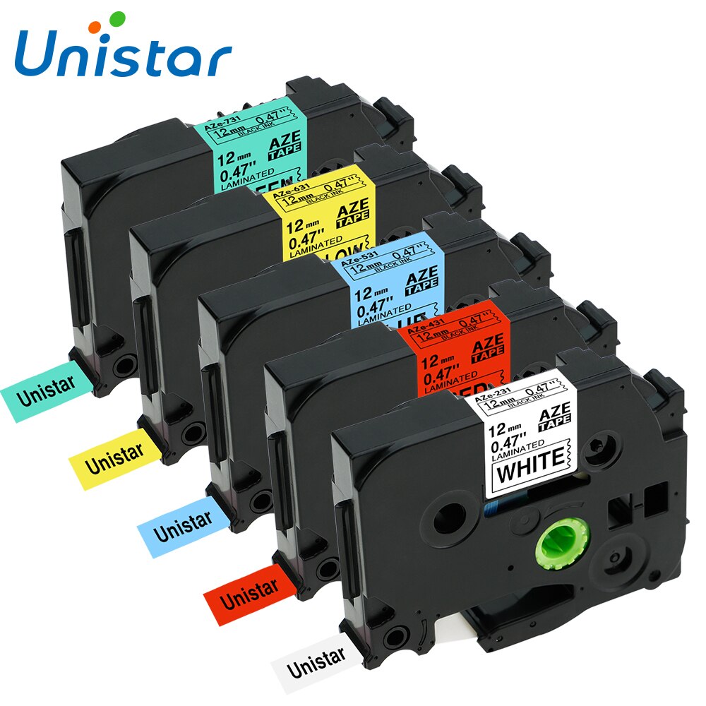 Unistar 5 Pcs Tze 231 TZ231 Compatibel Brother P-Touch Tze Tape 12 Mm Combo Set TZe231 431 531 631 741 Multi Kleuren Label Maker: Mixed Color 5pcs