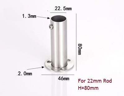 2 st/lot 201 304 rostfritt stål 60mm 80mm hög hög flänshållare fäste garderobsstång vägggolv 19mm 22mm 25mm 32mm rör: 304 rostfritt stål / 22mm h80mm