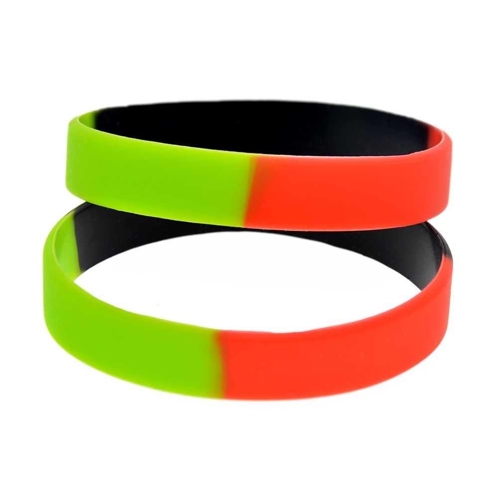 Obh 1Pc Plain Siliconen Armband Gesegmenteerde Kleur Zwart Groen En Rood