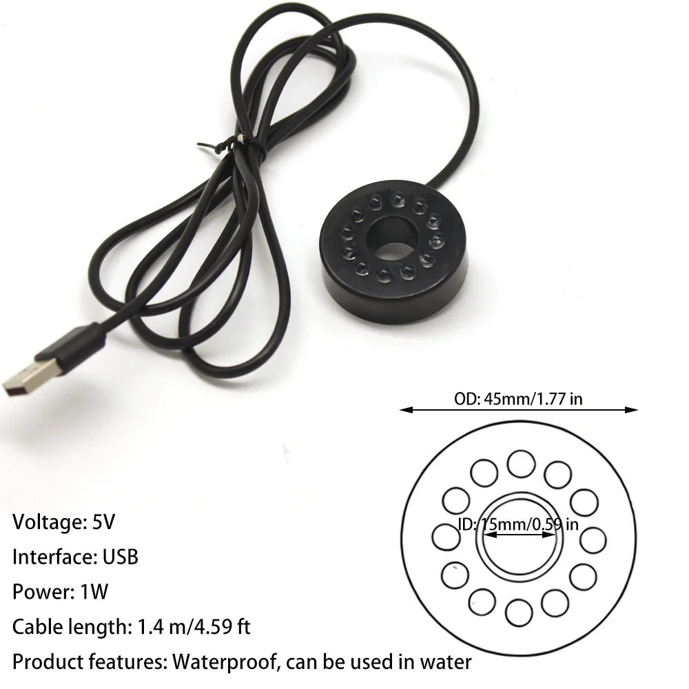 USB LED-verlichting Kleurrijk licht DC waterdichte ronde lamp met gat voor aquarium zwembad tuin aquarium decoratieve verlichting