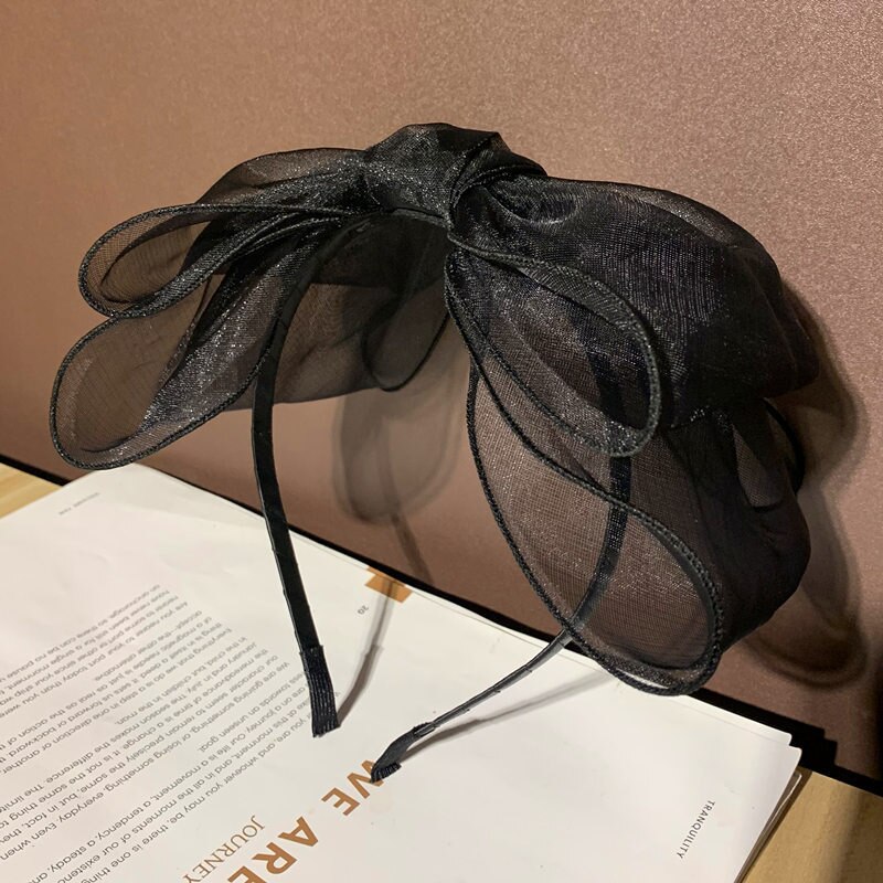 Organza diademas para el pelo anudado cintillo, joya para el pelo bisel turbante las mujeres las niñas accesorios para el pelo de arco cabeza de aro: Negro