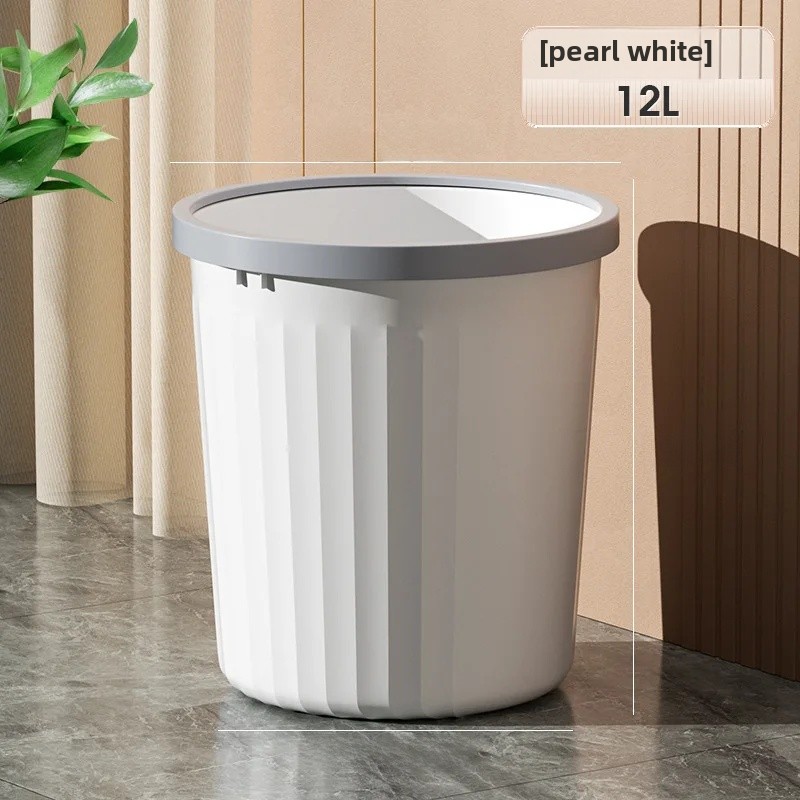 Thick Plastic Trash Can Kitchen Home Use Large Capacity No Cover Big Caliber Multi Scene Garbage Basket with Press Ring: grey