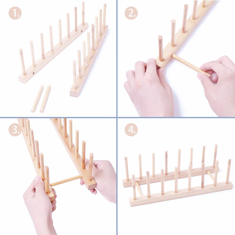 Tallerkenstativ i tre tallerkener avløpsbrett tørketrommel oppbevaringsholder stativ kjøkkenskap bambuorganizer for tallerken/skål/kopp/grytelokk