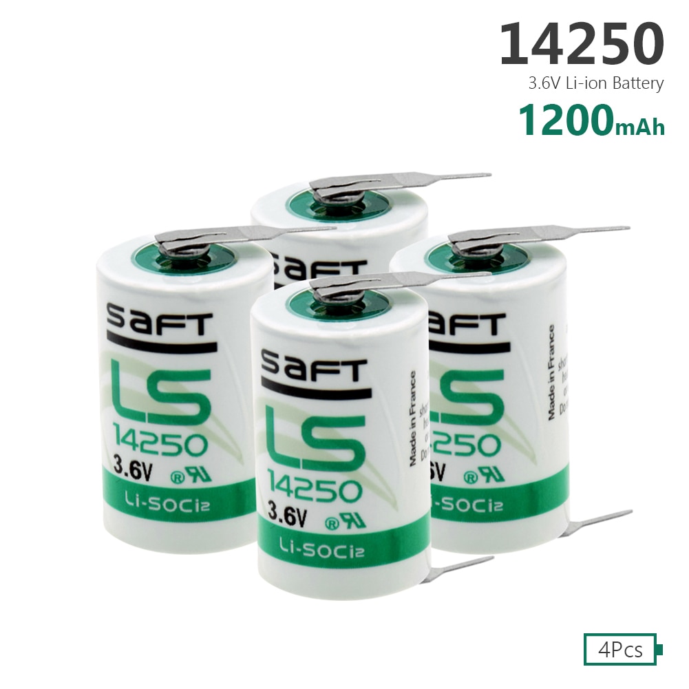 4Pcs LS 14250 LS14250 1/2 AA 1/2AA 3.6V 1200mAh PLC Lithium Battery R6 ER14250 Batteries For Water Meter With Pins
