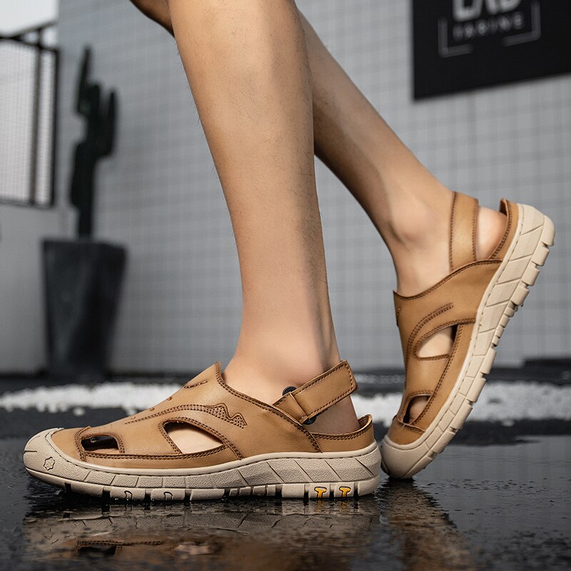 Lederen Heren Sandalen Klassieke Romeinse Sandalen Comfortabele Casual Schoenen Zomer Outdoor Strand Mannen Flip Flop Sneakers