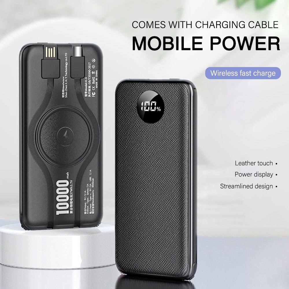 Power Bank 20000Mah Draagbare Oplader Powerbank 10000 Externe Batterij Pd 20W Snel Opladen Voor Iphone 12 11 Xiaomi 10 Met Kabel