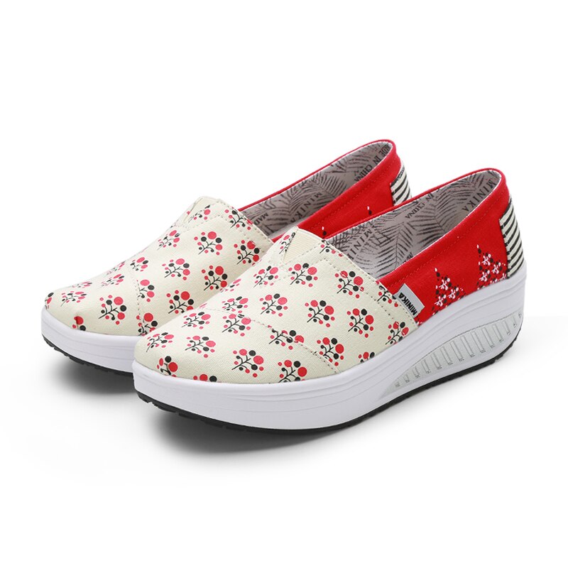 Vrouwen Meisjes Canvas Platform Schoenen Slip Op Hoogte Toenemende Swing Schoenen Comfortabele Toning Wandelschoenen: Rood / 4.5