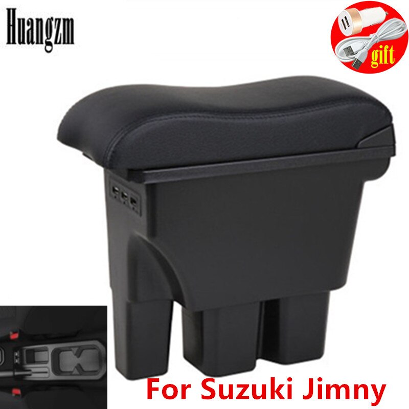 Für Suzuki Jimny Armlehne Jimny JB74 doppel-schicht versenkbare mit USB LED licht Auto Armlehne Kasten: B1 Schwarz Linie 3 usb