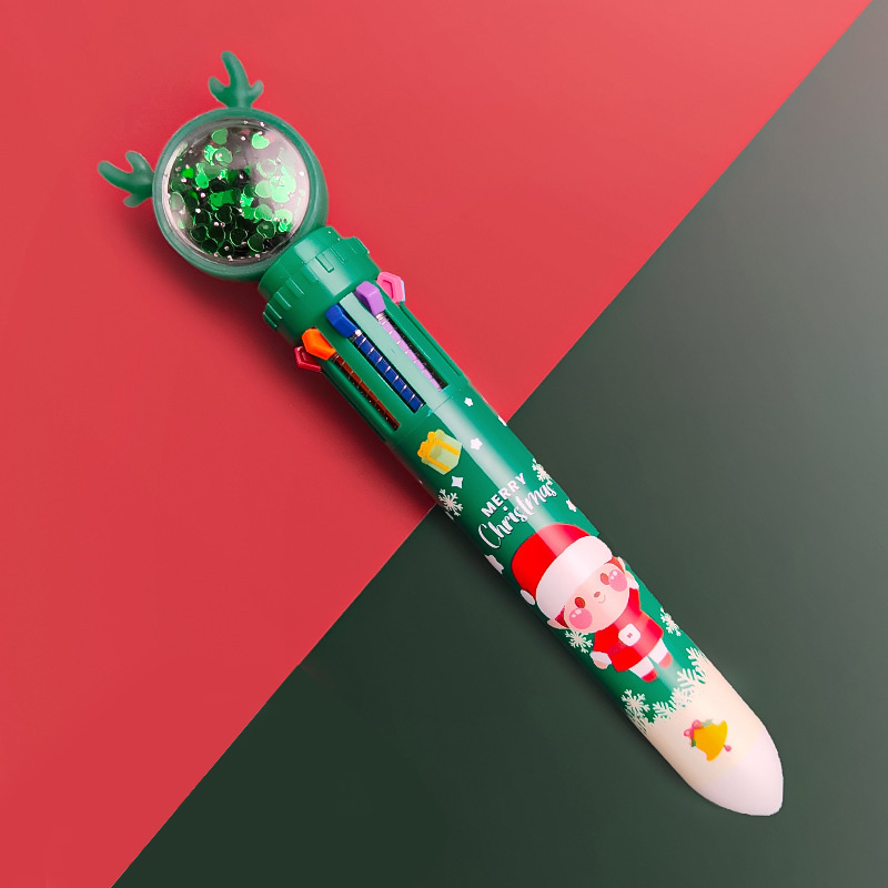 2022 Multicolor Ballpoint Pen Xmas Theme Printed 10 Colors Cute Cartoon Retractable Ballpoint Pens School Office Supply Paint: Light Green