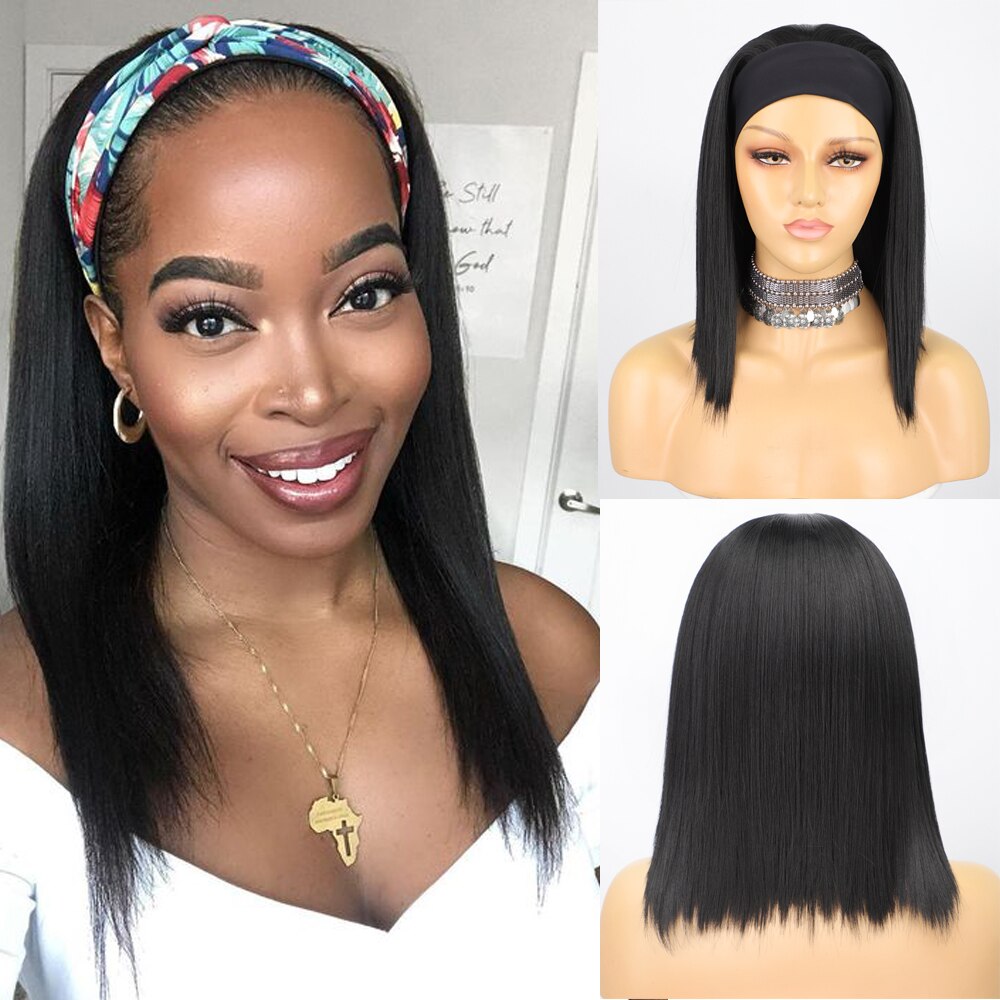 Stamped Glorious Synthetic Headband Wig Black Wig Long Straight Hair Heat Resistant Fiber Synthetic Wigs for Black Women: NYL2395