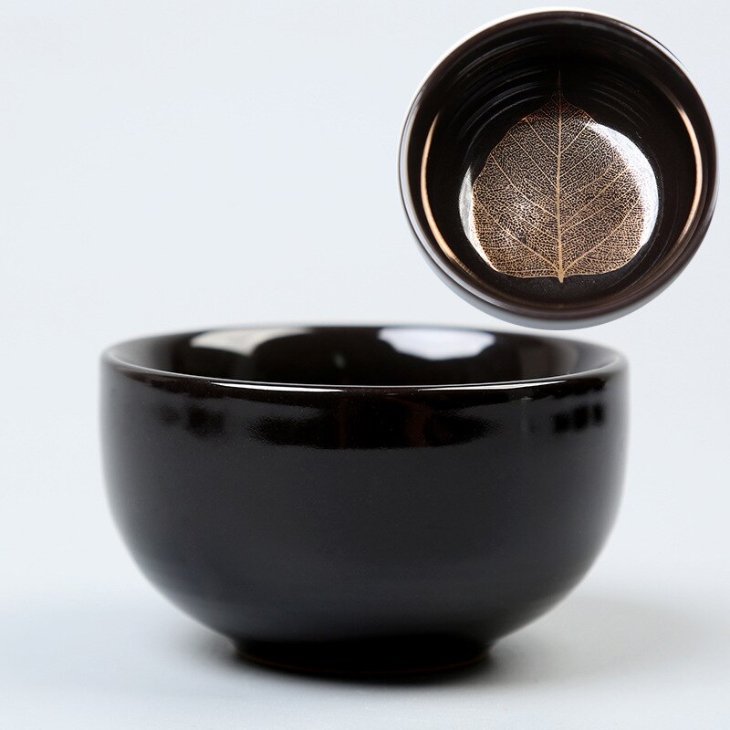 Tasse à thé créative en céramique noir Tianmu tasse à thé papier fleur d'or tasse à haute température avec ménage Kung Fu tasse à thé: A04