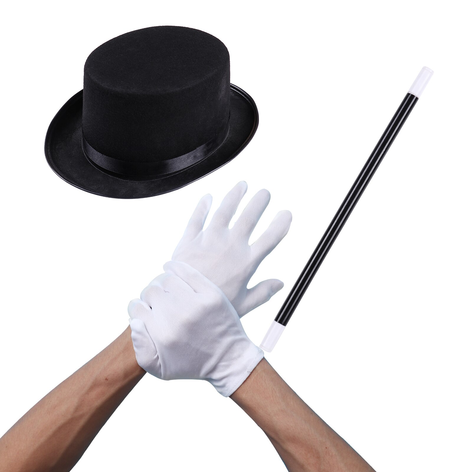 freundlicher Jungen Mädchen Zauberer Kostüm Rolle Spielen Halloween Karneval Party Zauberer Kleid hoch oben Hütte Kap Zauberstab und Weiß handschuhe: Multi A