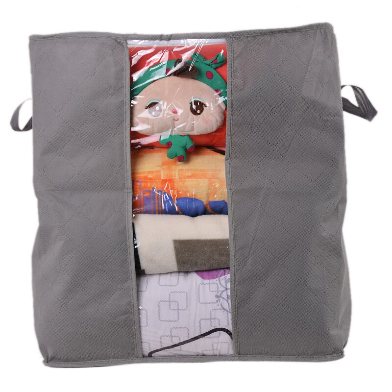 3pcs Non-Woven Fabric Clothing Storage Bag Folding Storage Box Clear Window Zipper Case Clothes Organizer Handles 49x36x21cm: grey   45x50x30cm