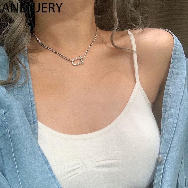 ANENJERY-collar de doble capa hecho a mano con forma de U para hombre y mujer, cadena gruesa de Hip Hop, S-N530 de joyería para