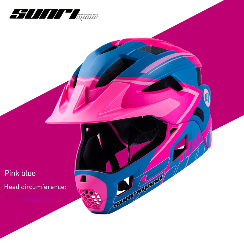 SUNRIMOON Full Face Pubike Push Bike Helmet Cycling with Taillight Detachable Outdoor Sports Safety Helmet Cascos Ciclismo Mtb: Pink blue