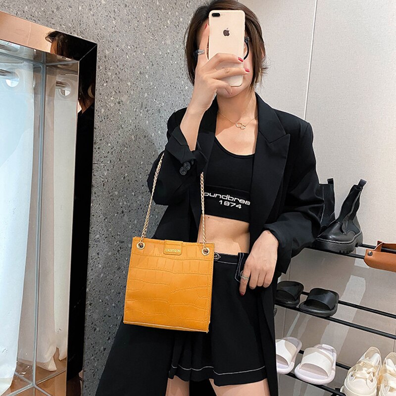 Frauen Eimer Schulter Taschen Krokodil aufbringen PU Leder Umhängetasche Einfarbig Kette Kleine Kreuz-Körper Tasche Für weibliche