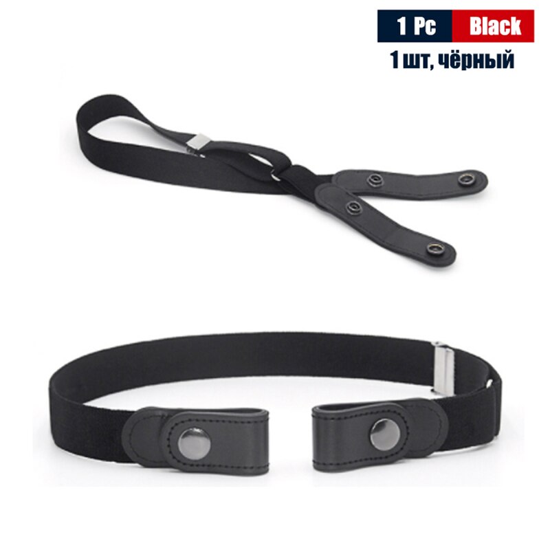 Cinturón elástico sin hebilla para hombre, sin hebilla, para pantalones vaqueros: Black