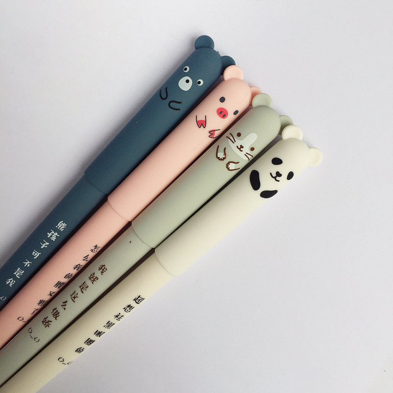 4 Pcs/set Kawaii Pig Bear Cat Mouse Erasable Gel Pen School Office Supplies Stationery 0.35mm Blue Black Ink