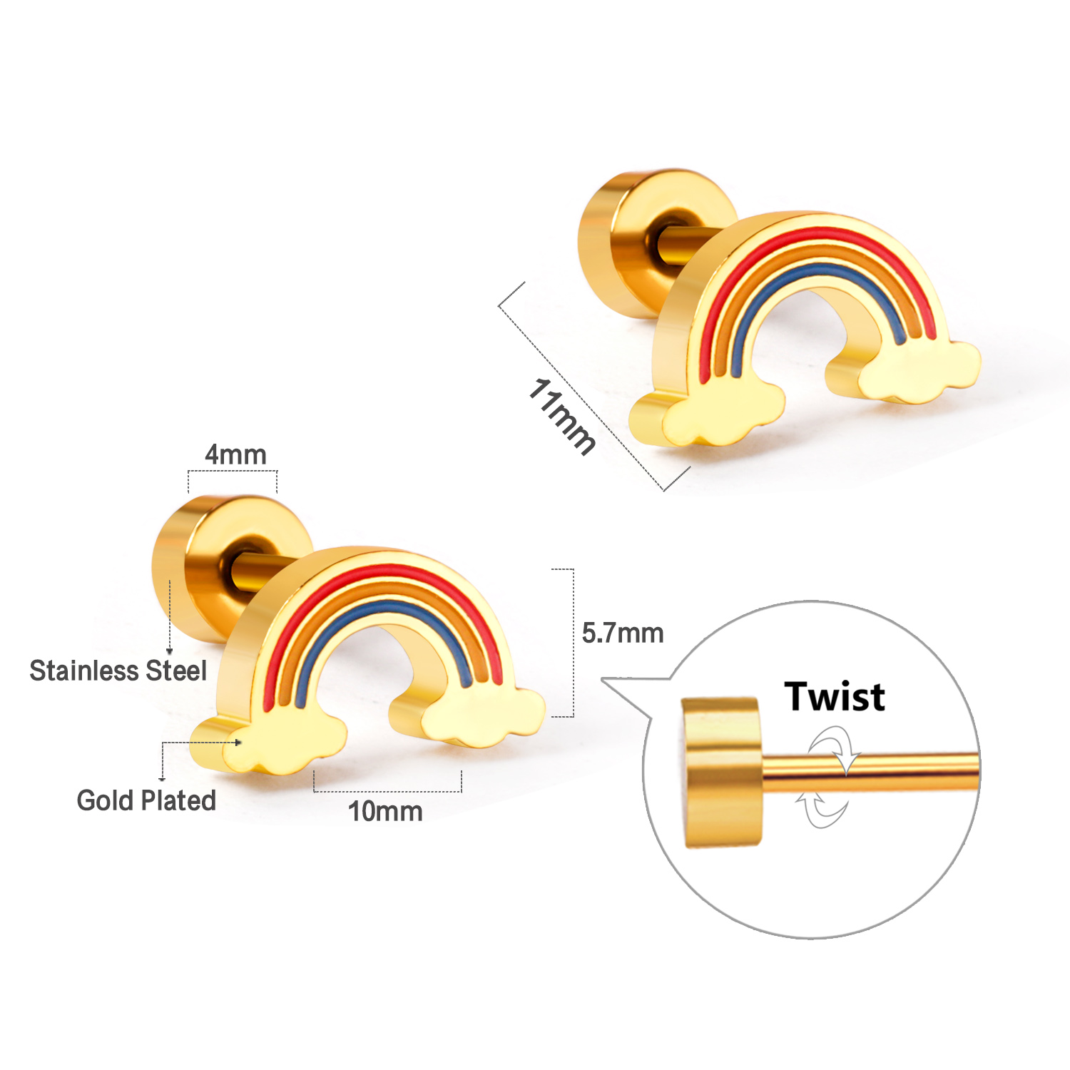 Pendientes LUXUSTEEL con forma de puente de arcoíris para mujeres y niñas, joyería antialérgica de acero inoxidable de Color dorado, BFF