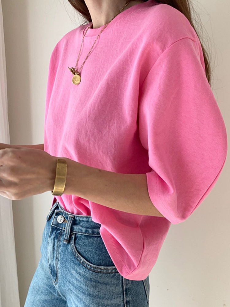4 farver sommer t-shirt kvinder bomuld t-shirt dametøj oversize toppe pink hvid t-shirt løs maxi dame kortærmet t-shirt  y2k: Rød