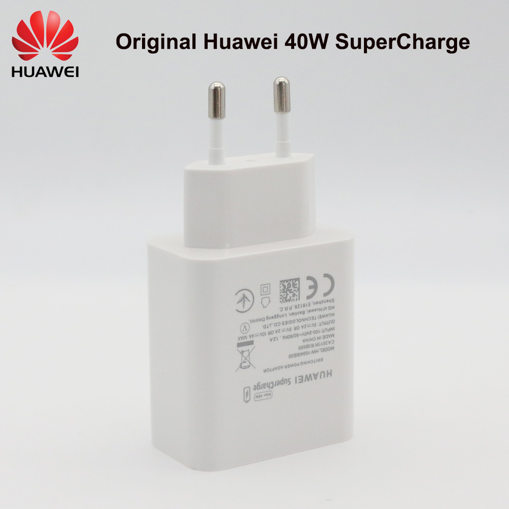 Original Huawei Supercharge Quick Charger 40W 10V 4A EU Adapter 5A Type C Cable For P20 Pro P30 P40 Lite Mate 10 Mate 20 30 Pro: EU Charger Only