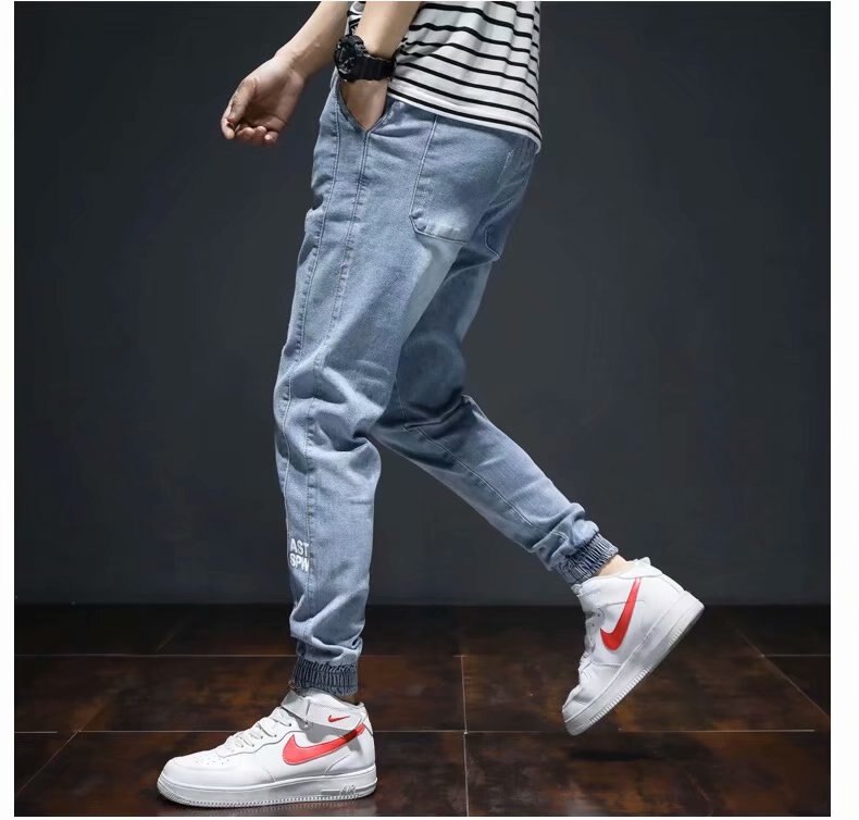 Blue Baggy Jeans Drawstring Waist Jeans Men Streetstyle Elastic-Pants-Mouth Kpop Clothes Hip Hop Harajuku S-5XL plus size