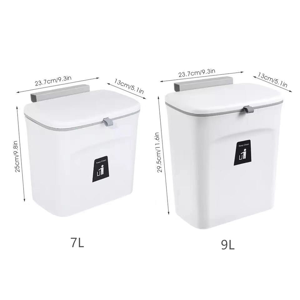 7/9L Hanging Trash Can For Kitchen Large Capacity Kitchen Recycling Garbage Basket Bathroom Wall Mounted Trash Bin With Lid
