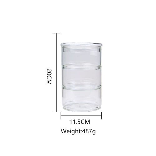 Heat-Resistant Stackable Glass Storage Jar Food Sealed Fresh-Keeping Container Multi-Layer Kitchen Transparent Fruit Salad Bowl: Three layers-B