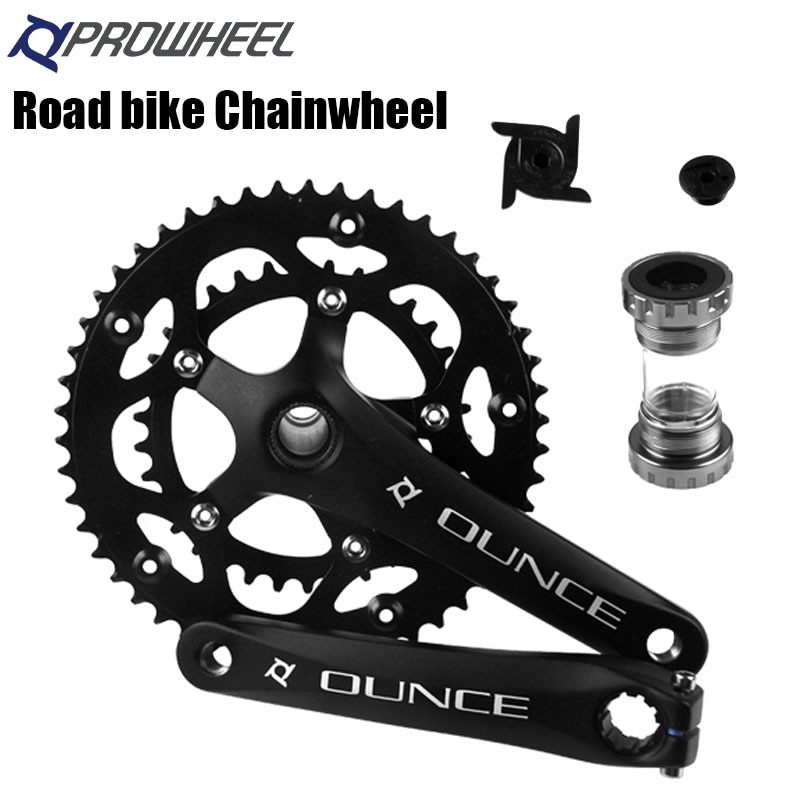 PROWHEEL Road Bike Hollow Double Sprockets Crankset 50T-34T 53T-39T 170mm Crank 110/130 BCD Bottom Bracket Chainwheel Axis Parts