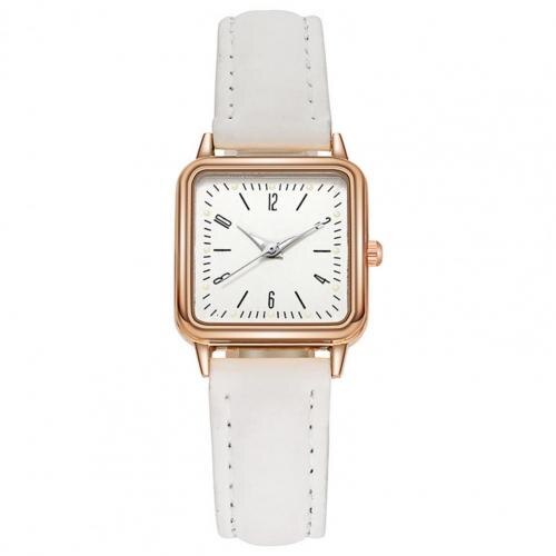 Watch Square Dial Faux Leather Strap Water Resistant Women Round Pointer Watch: White