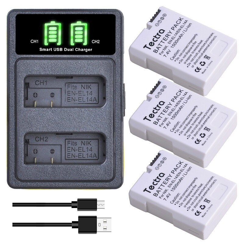 EN-EL14 EN EL14A Batterie Chargeur et Batteries Rechargeables pour Nikon D5600 D3500 D5100 D5500 D5200 D5300 Coolpix P7200 P7700: 3 EL14W and charger