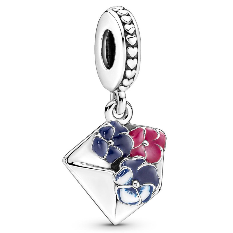 Pendentif chenille papillon Pansy bleu, fleur bouclée, perle en argent Sterling 925, breloque adapté au Bracelet européen, bijoux à faire soi-même: 3