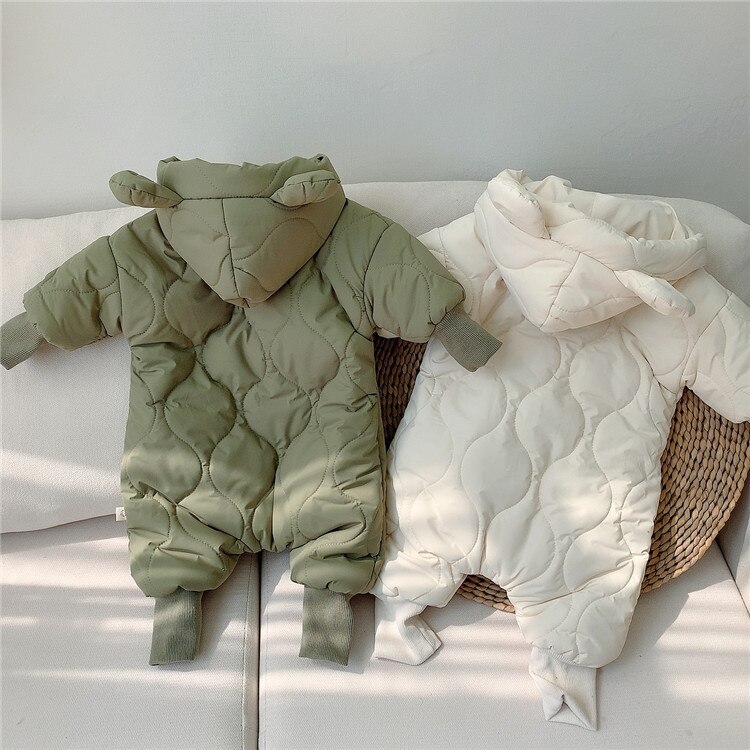 Winter Baby Jungen Und Mädchen Warme Stepp Nettes Bär Langarm Kleinkind freundlicher Dicke Reißverschluss Mit Kapuze Overall Kleidung 0-24M