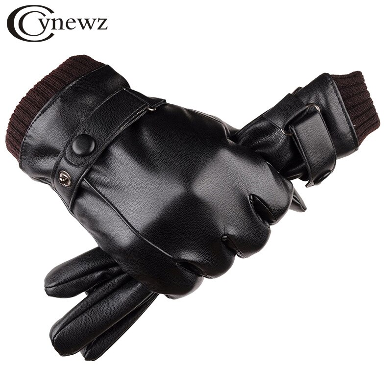 Vinter mænds læderhandsker berøringsskærm vindtæt hold varm kørsel guantes mandlige efterår og vinter læderhandsker sort