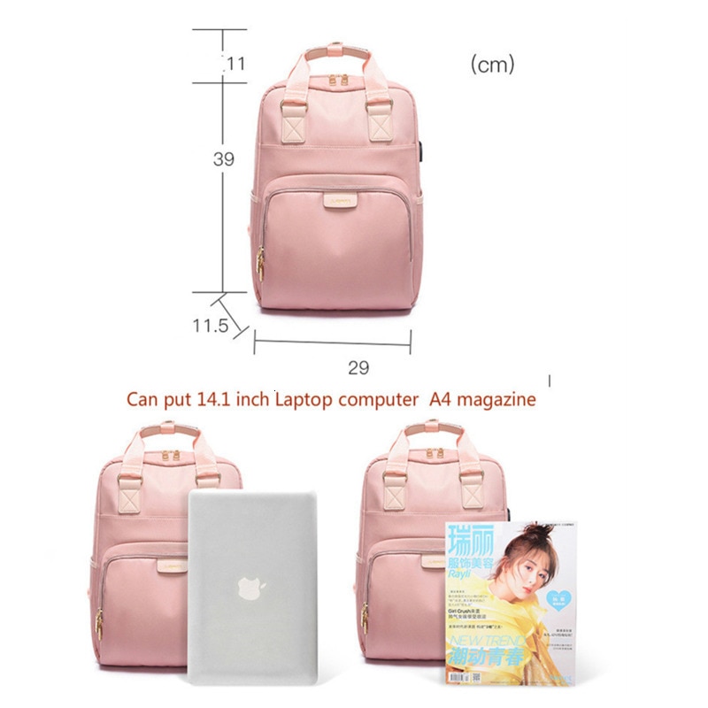 Female Pink Backpack Women's Laptop Backpack 14 15 Inches Woman Waterproof Bagpack School Bags For Teenager Girls Women Rucksack