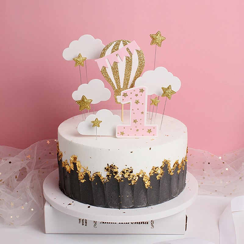 1 Set Number Cake Toppers Baby Shower Birthday Decoration Air Balloon Cloud Cakes