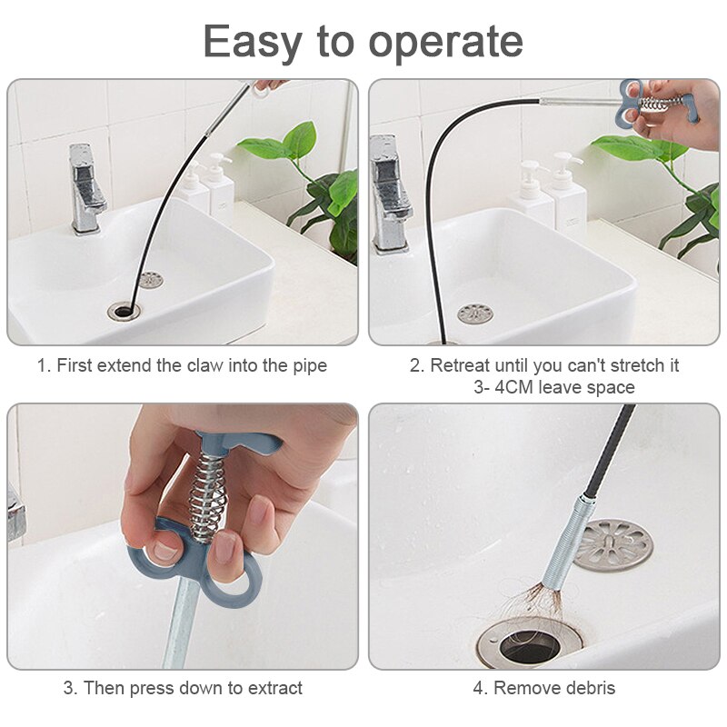60cm Spring Pipe Dredging Tool Flexible Grabber Pickup Aid Grab Trash A Drain Auger Unclog Hair Drains for Sink Toilet