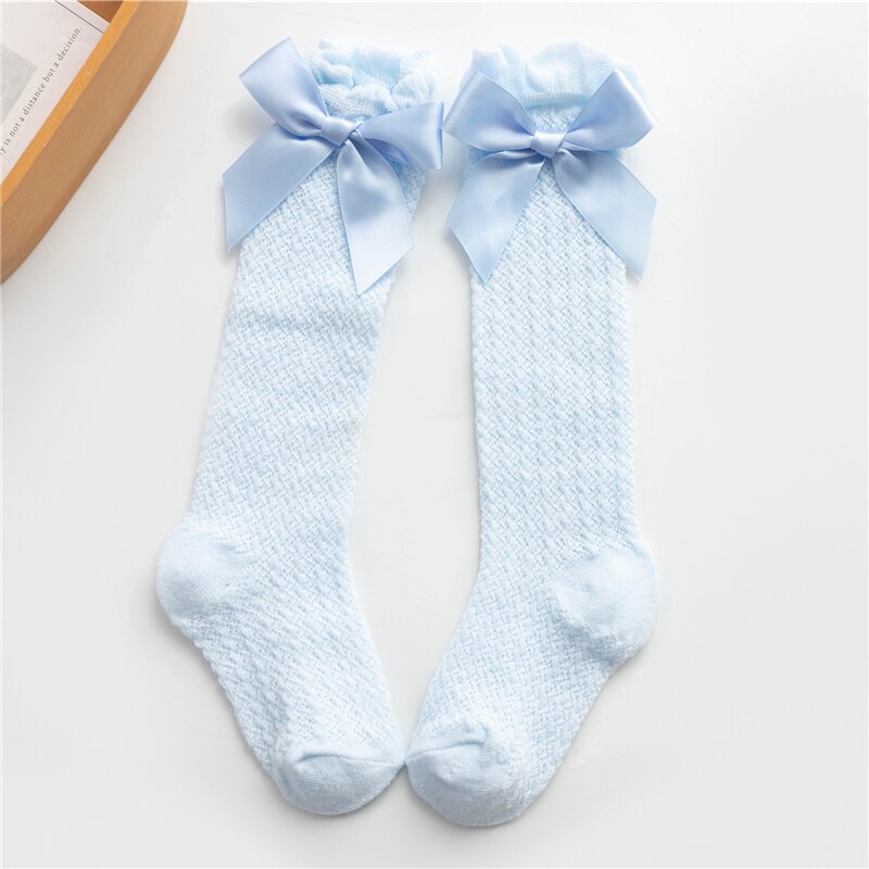 0-3years Kids Socks Cute Bow Knot Baby Girls Knee High Socking Soft Children Socks Princess Toddler Leg Warmers Party: Blue