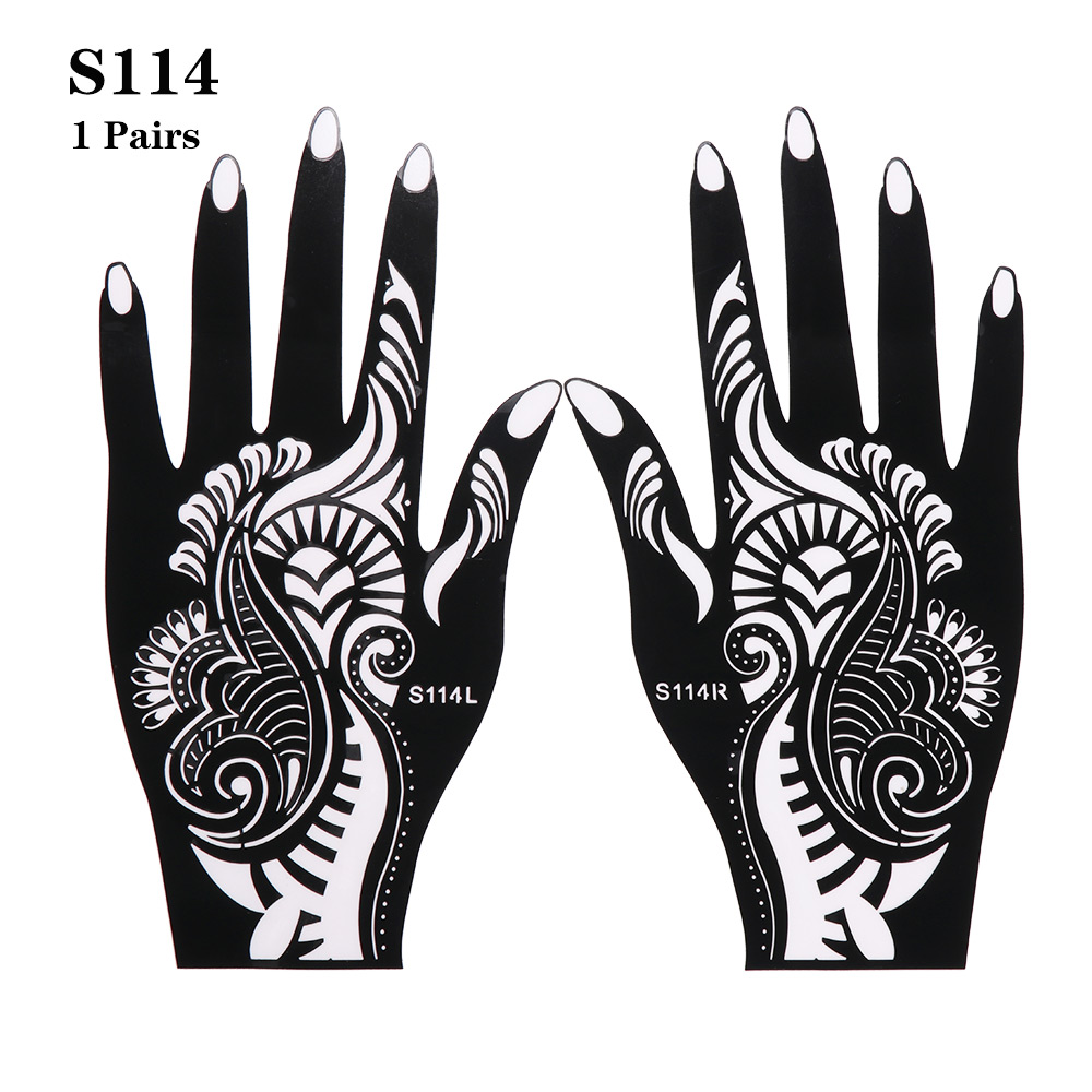 Pochoir en henné 2 pièces/ensemble | Autocollant temporaire de tatouage à la main, modèle d'art corporel, outil de mariage, pochoir de tatouage de fleur indienne: S114