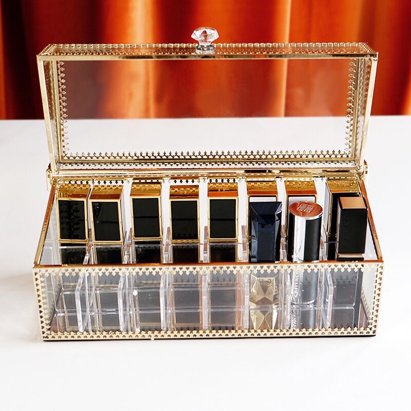 Boîte de rangement de maquillage doré boîte de rangement étui cosmétique en verre pour rouge à lèvres soins de la peau vernis à ongles présentoir de parfum