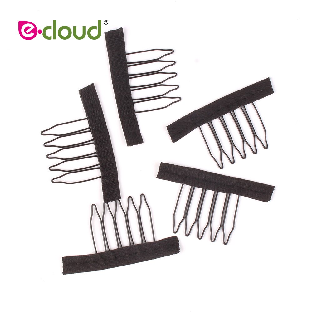 Peines de Peluca de acero inoxidable 50pcs-100/Lote 5 Theeth para gorros de peluca Clips de peluca para extensiones de cabello peine de encaje negro resistente